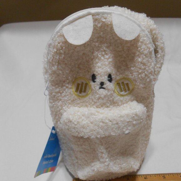 NEW Artstudio mini plush backpack pencil case w/ 2 zip compartments white school - Picture 8 of 9